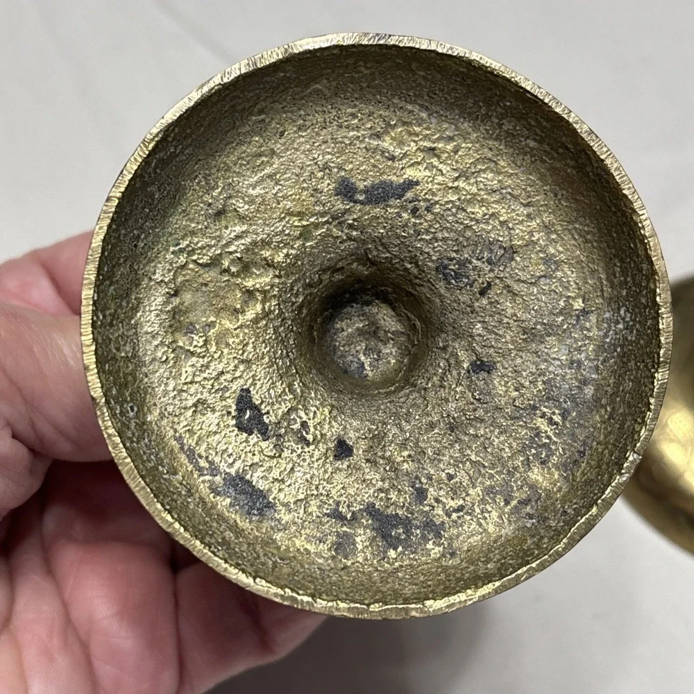 Pair of Vtg‎ Brass Engraved Candle Holders